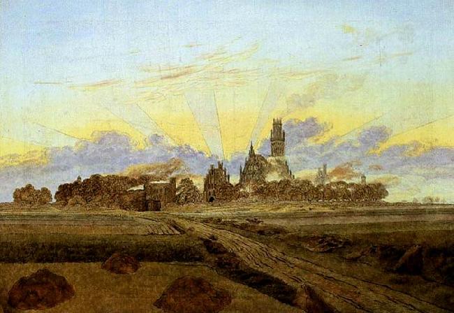 Caspar David Friedrich Neubrandenburg in Flames Sweden oil painting art